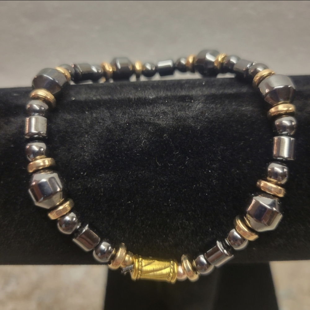 Handcrafted Gold and Black Magnetic Hematite Stretch Bracelet